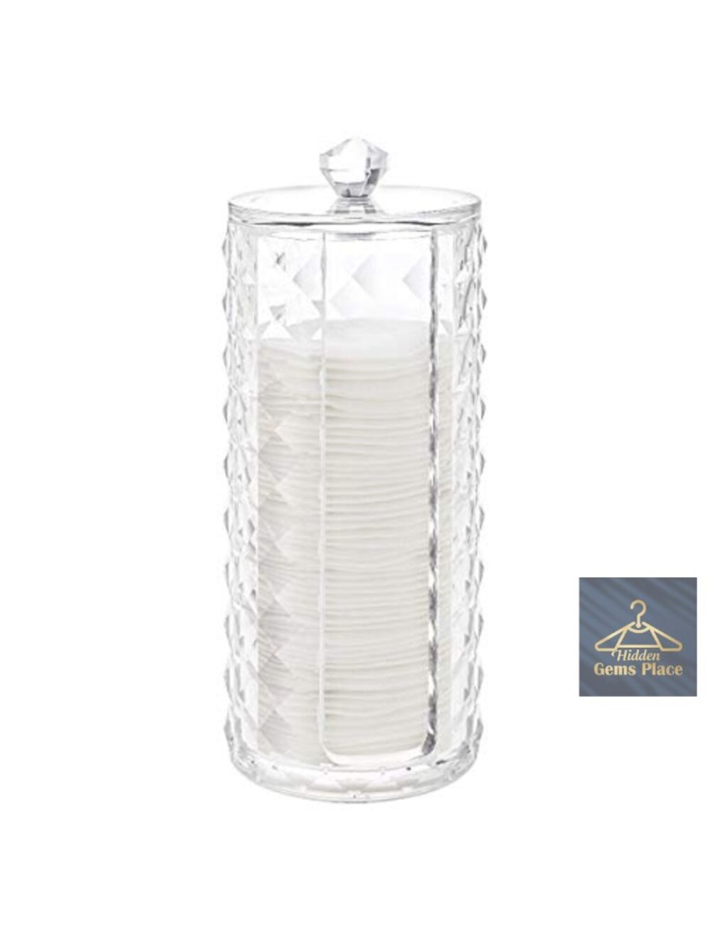 Acrylic Makeup Cotton Round Holder with Lid, U Slot Design, Clear Cosmetic